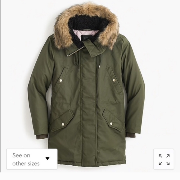 J. Crew Jackets & Blazers - J Crew Perfect Winter Waxed Parka Primaloft Faux Fur Olive Gree Small